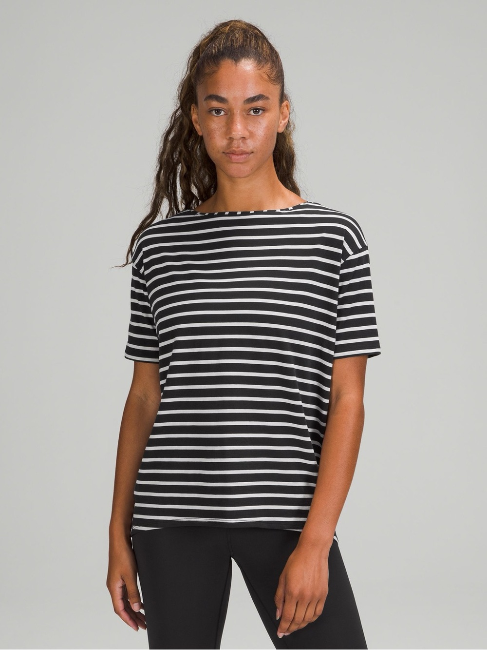 Lululemon Back In Action Short Sleeve Yachtie Stripe Black Chrome
